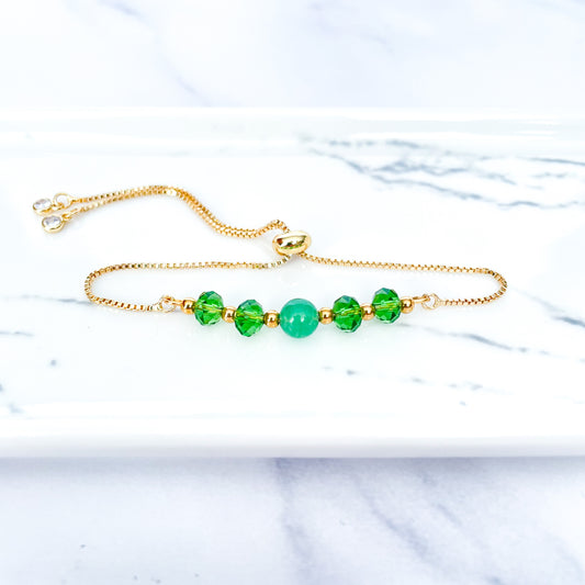 Pulsera Regulable Destellos Cuarzo Verde